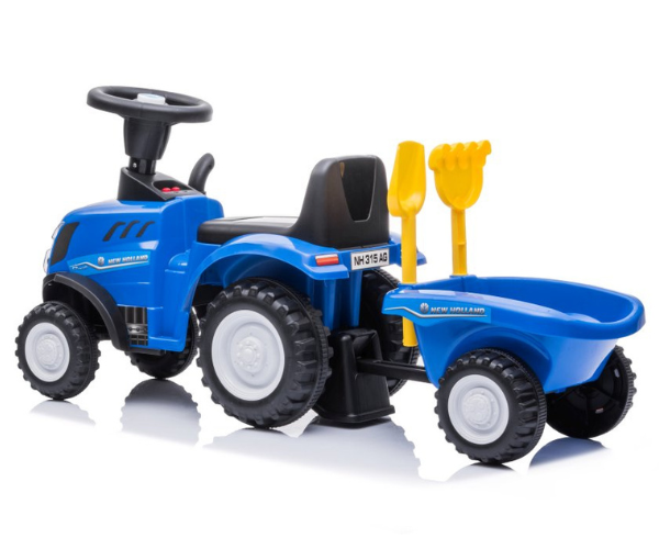 Pealeistutav sinine traktor haagise ja aiatarvikutega, tulede ja helidega